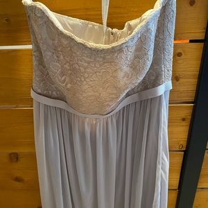 Knee-length David’s Bridal bridesmaid dress